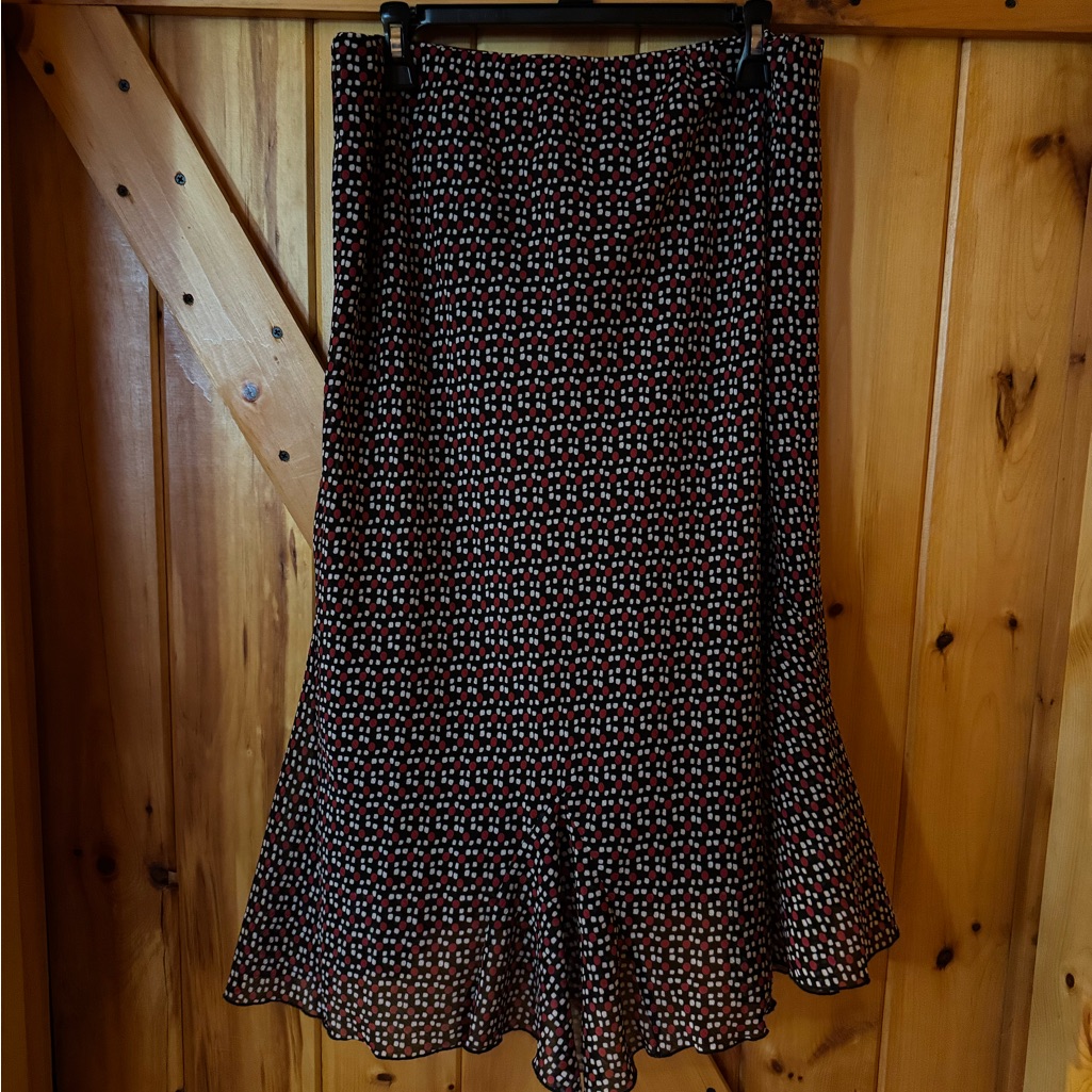 Dressbarn Black & Red Geometric Print Flowy Skirt Size L